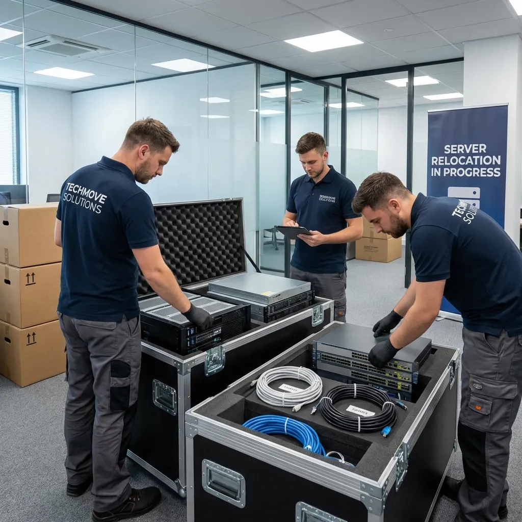 Professional IT team preparing an office infrastructure for relocation